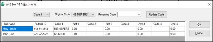 Image showing the W-2 Box 14 Adjustments list.